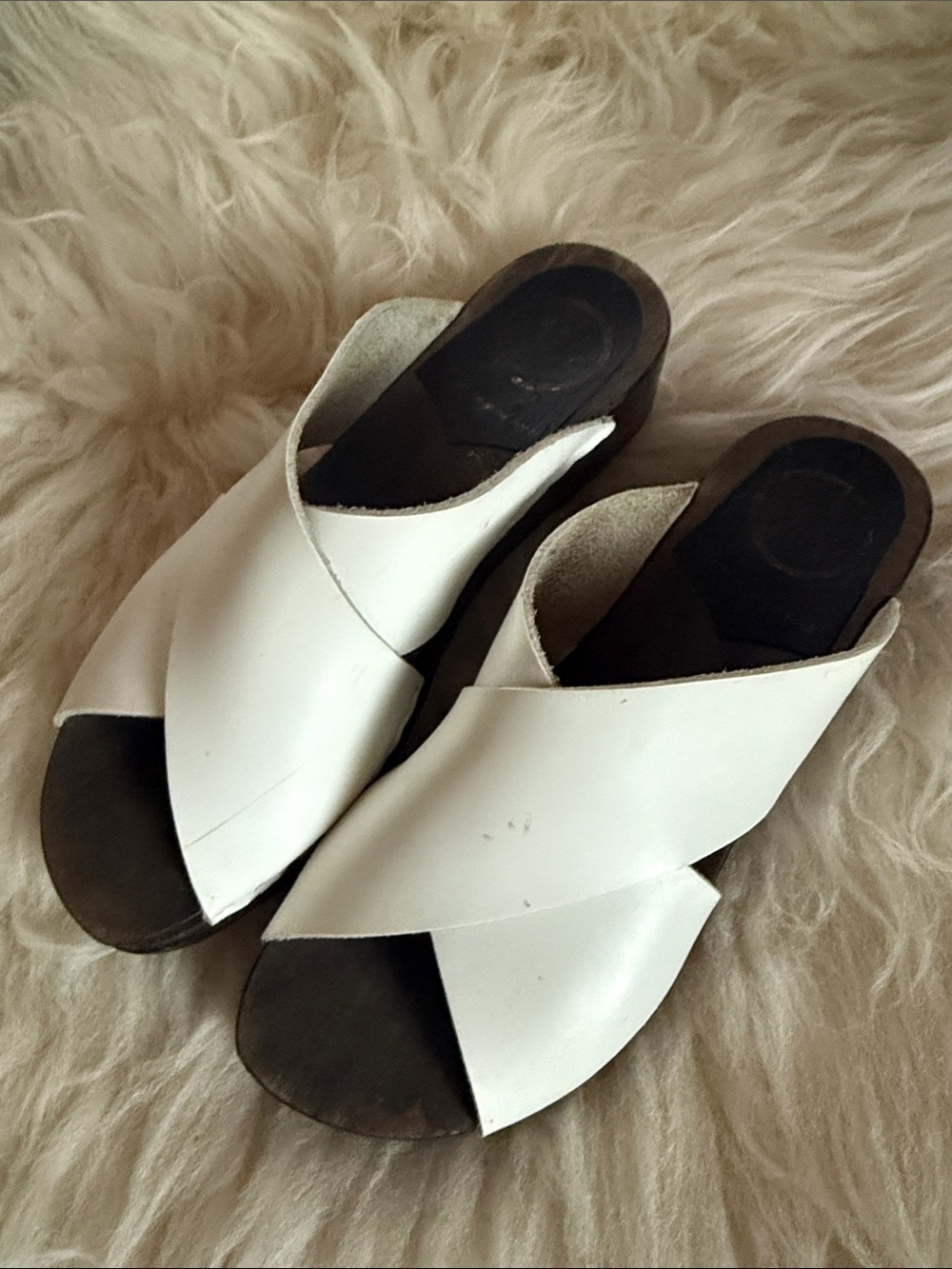 Sven White Crossover Leather Slide Mules
